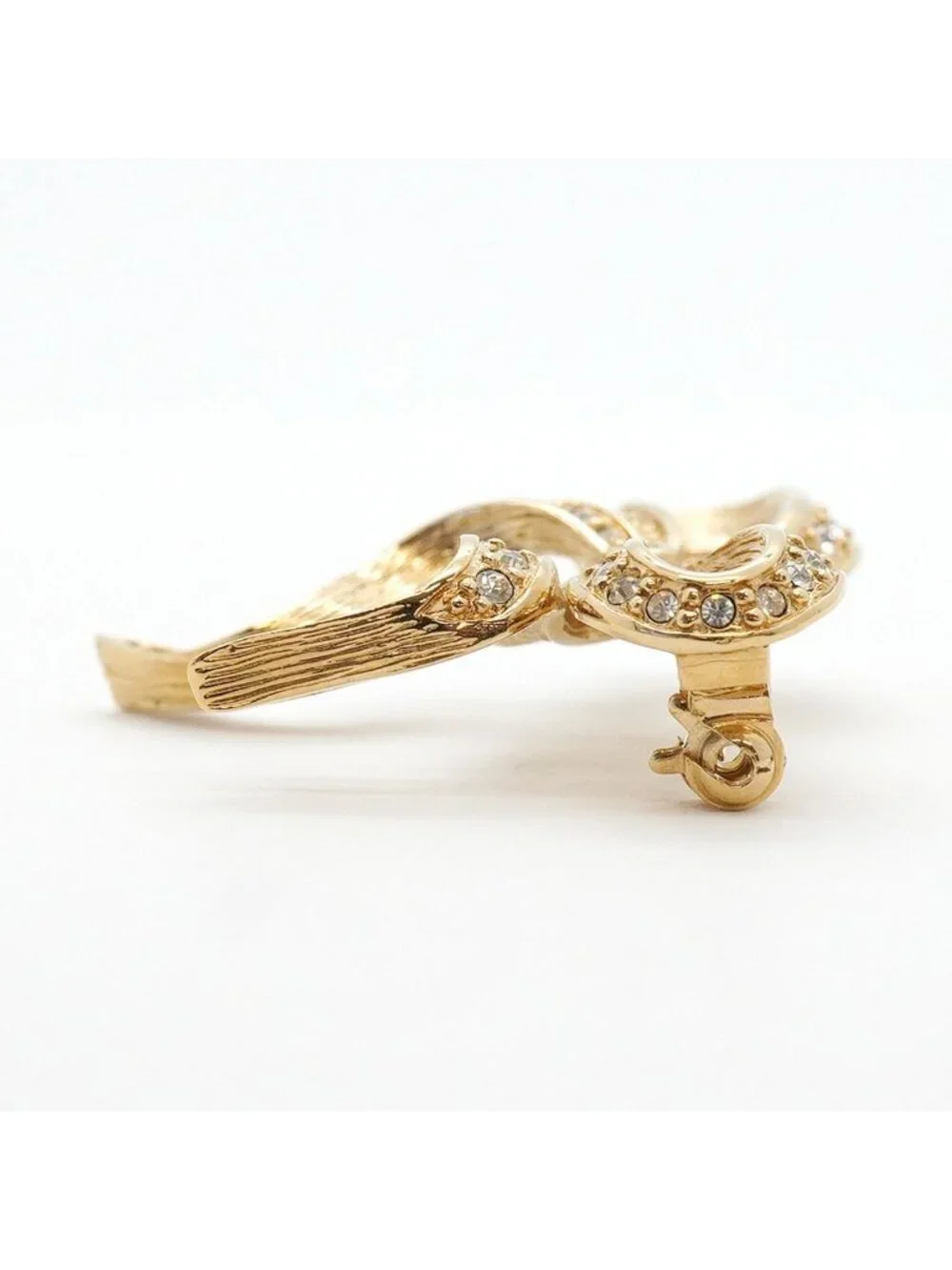 Dior Brooch Ribbon Motif Gold Plated Rhinestone